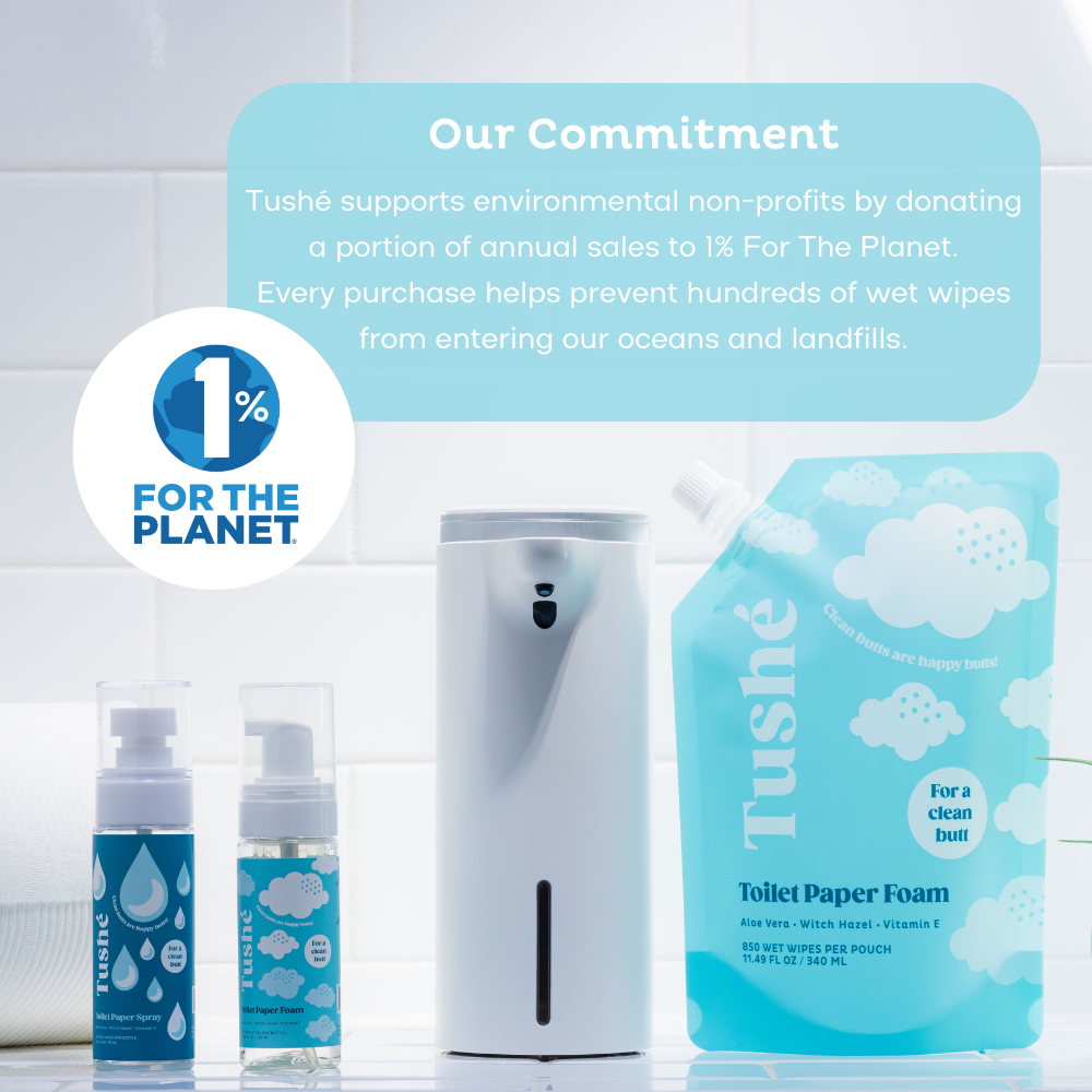 Our commitment: Donate 1% of sales to 1% For The Planet, preventing wet wipes from harming oceans & landfills.