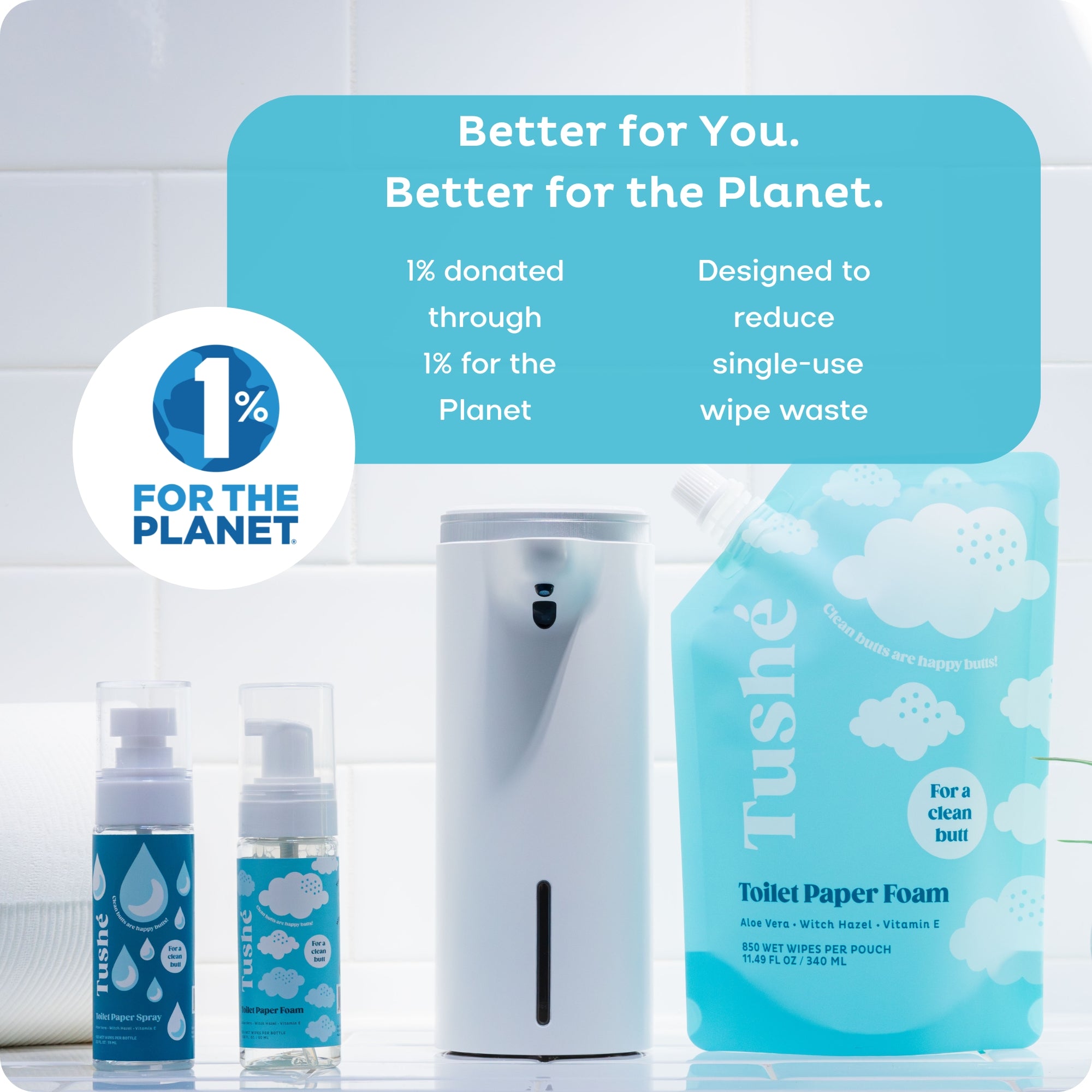 Our commitment: Donate 1% of sales to 1% For The Planet, preventing wet wipes from harming oceans & landfills.